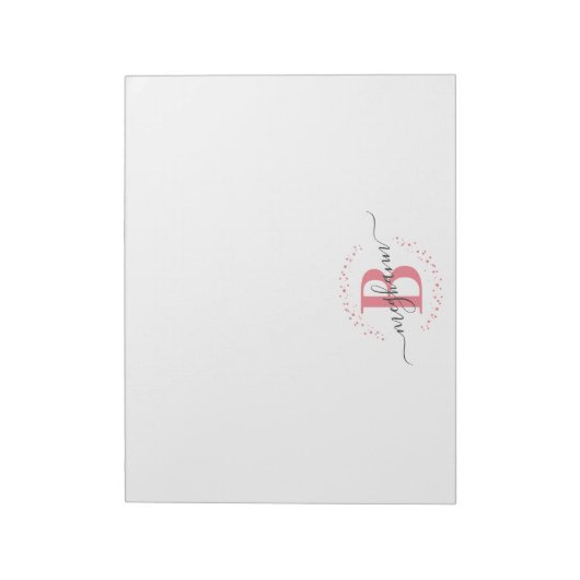 Meisjes Modern White Roze Name Script Monogramed Notitieblok (Linkerzijde)