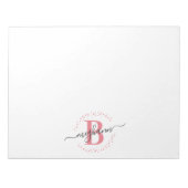 Meisjes Modern White Roze Name Script Monogramed Notitieblok (Voorkant)