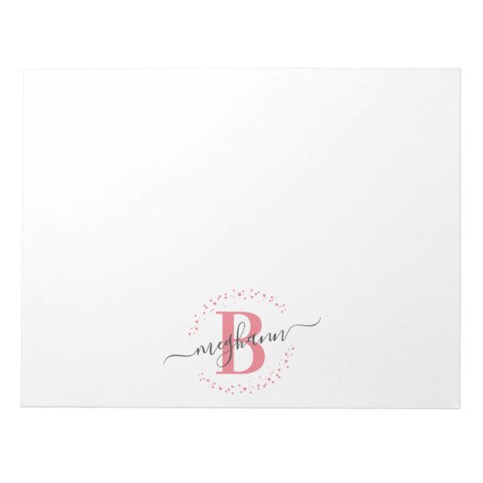 Meisjes Modern White Roze Name Script Monogramed Notitieblok (Voorkant)