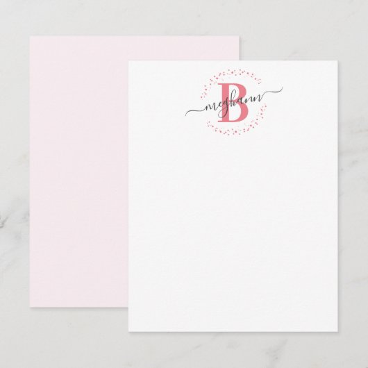 Meisjes Modern White Roze Name Script Monogramed Notitiekaartje (Voorkant / Achterkant)
