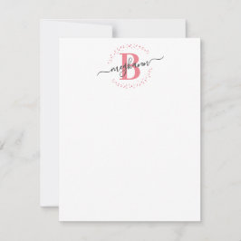 Meisjes Modern White Roze Name Script Monogramed Notitiekaartje
