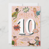 Meisjes Moderne Actie Superheld Kids Verjaardag Kaart (Voorkant)