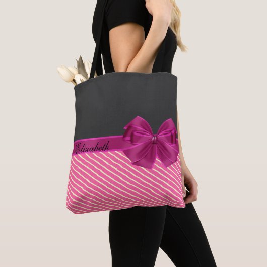 Meisjes Moderne Chic Stripes-Personalized Tote Bag (Dichtbij)