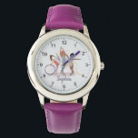 Meisjes Moderne Paarse Gymnastiek Kinder Horloge<br><div class="desc">Dit schattige en moderne kinder horloge met sportthema heeft een paarse gymnastiek design. Het horloge kan worden gepersonaliseerd met uw meisjesnaam, het perfecte geschenk voor elke gymnast.</div>