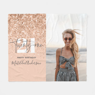 Meisjes moderne peach glitter foto 21ste verjaarda fleece deken