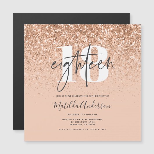 Meisjes moderne perzikglittertypografie 18 jaar (Voorkant / Achterkant)