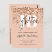 Meisjes moderne perzikglittertypografie 18 jaar briefkaart (Voorkant / Achterkant)
