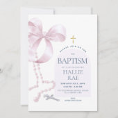 Meisjes Moderne Roze Boog & Rozenkrans Doop Uitnod Kaart (Voorkant)
