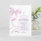 Meisjes Moderne Roze Boog & Rozenkrans Doop Uitnod Kaart (Staand voorkant)