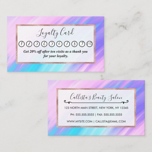 Meisjes moderne roze Paarse schildermuizen Klantenkaartje (Voorkant / Achterkant)