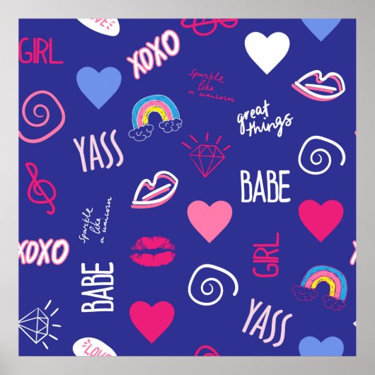 meisjes modes naadloos met slogan . Handje d Poster (Voorkant)