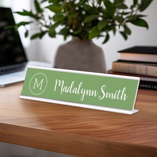 Meisjes Monogram Kelly Green en Calligrafie Naam Bureau Naambordje