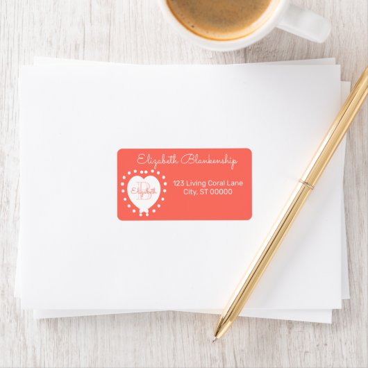 Meisjes Monogram Koraal Stip Sjabloon Etiket (Insitu)