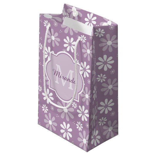 Meisjes Monogram Light Paarse Daisy Flowers en Nam Klein Cadeauzakje (Voorkant Gekanteld)