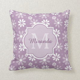 Meisjes Monogram Light Paarse Daisy Flowers en Nam Kussen