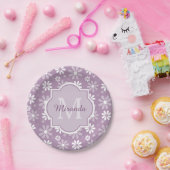Meisjes Monogram Light Paarse Daisy Flowers en Nam Papieren Bordje (Feest)
