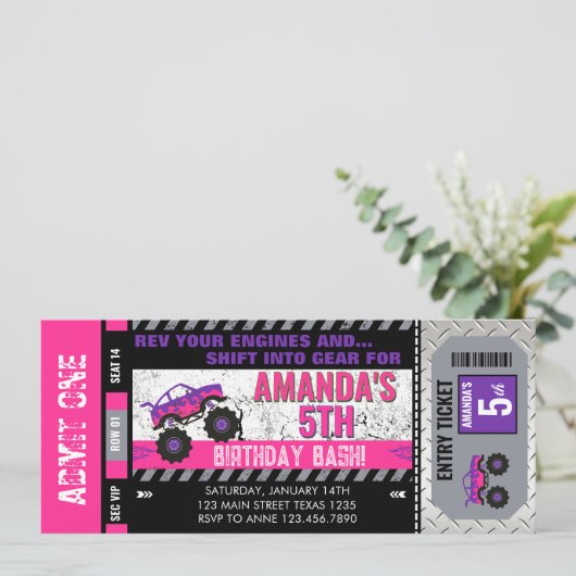 Meisjes Monster Truck Verjaardagskaartje Kaart (Staand voorkant)