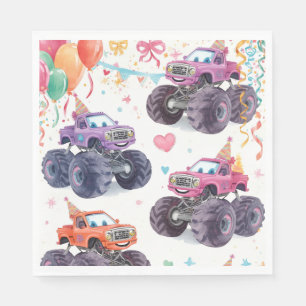 Meisjes Monster Truck Verjaardagsservetjes Roze Servet