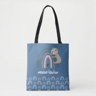Meisjes Mooie Blauwe Luiaard Regenboog Naam Tote Bag