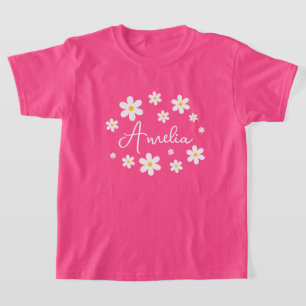 Meisjes Mooie Gepersonaliseerde Bloemige Madelief T-shirt