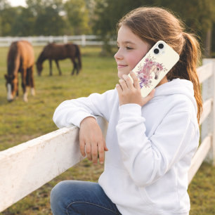 Meisjes Mooie Paardjes Pastel Bloemen Paard iPhone 16 Hoesje