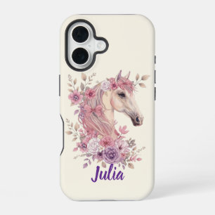 Meisjes Mooie Paardjes Pastel Bloemen Paard iPhone 16 Hoesje
