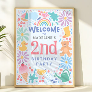 Meisjes Mooie Regenboog Zwembad 2e Verjaardag Welk Poster