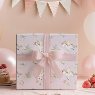 Meisjes Mooie Roze Eenhoorn Verjaardag Cadeaupapier
