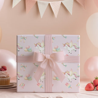 Meisjes Mooie Roze Eenhoorn Verjaardag Cadeaupapier