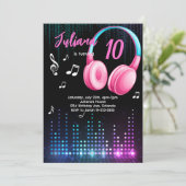 Meisjes Muzikale Glow Verjaardag Uitnodiging (Staand voorkant)