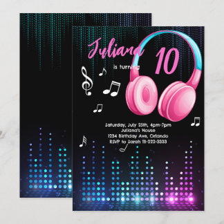 Meisjes Muzikale Glow Verjaardag Uitnodiging