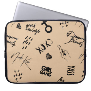Meisjes naadloos patroon met kalligrafische slogan laptop sleeve
