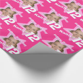 Meisjes naam 12e verjaardag voeg je foto roze ster cadeaupapier (Hoek)