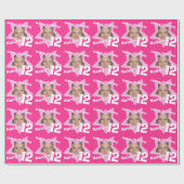 Meisjes naam 12e verjaardag voeg je foto roze ster cadeaupapier (Vlak)