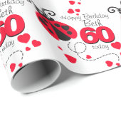 Meisjes naam 60e verjaardag lieveheersbeestje patt cadeaupapier (Rol Hoek)