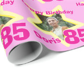 Meisjes naam 85e verjaardag foto roze gele omloop cadeaupapier (Rol Hoek)