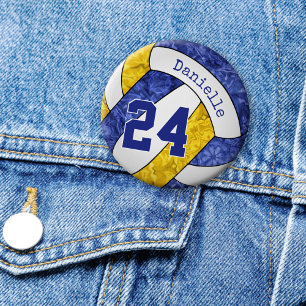 Meisjes naam blauw goud volleybal team kleuren ronde button 5,7 cm