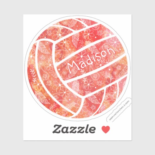 Meisjes naam Boho Bloemen sinaasappel Volleybal Sticker (Vel)