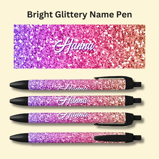 Meisjes naam Bright Paarse Mauve Roze Glitter Effe Zwarte Inkt Pen