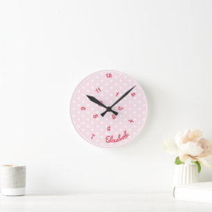 Meisjes Naam Grappig Jumbled Hours Roze Polka Dots Ronde Klok