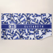 meisjes naam jersey nummer blauw wit volleyballen strandlaken (Voorkant)
