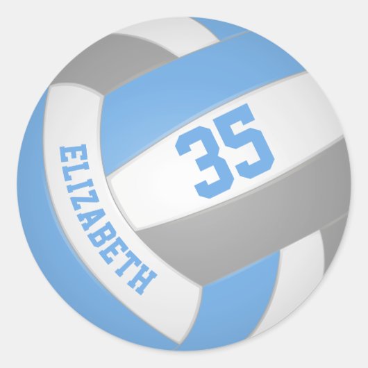 meisjes naam jersey nummer lt blue gray volleyball ronde sticker (Voorkant)
