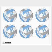 meisjes naam jersey nummer lt blue gray volleyball ronde sticker (Vel)