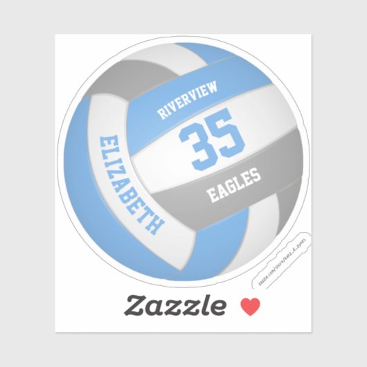meisjes naam jersey nummer lt blue gray volleyball sticker (Vel)