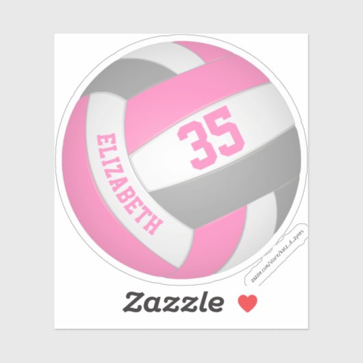 meisjes naam jersey nummer roze grijs volleybal sticker (Vel)