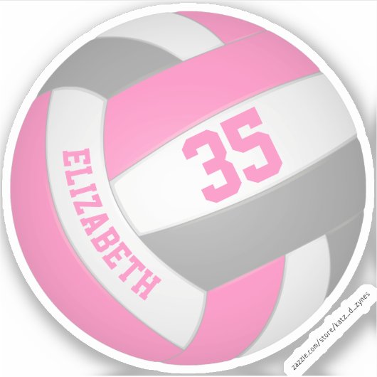 meisjes naam jersey nummer roze grijs volleybal sticker (Voorkant)