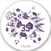 meisjes naam jersey nummer voetballen paarse sterr sticker (Voorkant)