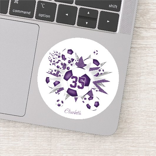 meisjes naam jersey nummer voetballen paarse sterr sticker (Detail)