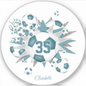 meisjes naam jersey nummer voetballen sterren blau sticker (Voorkant)