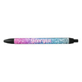 Meisjes Naam op Bright Pink & Blue Glitter Effect Zwarte Inkt Pen (Voorkant)